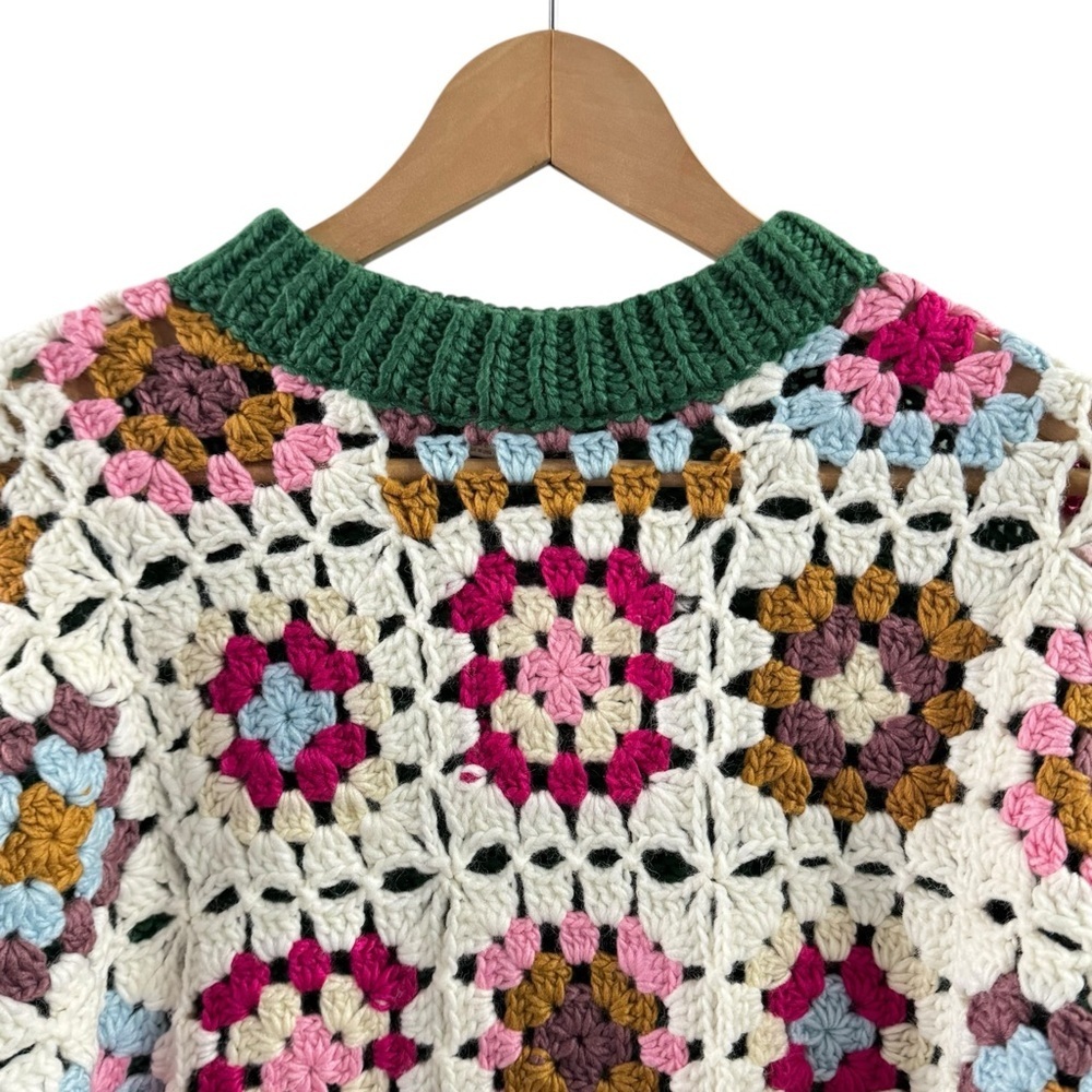 Listicle Granny Square Crochet Cardigan Sweater Green Multicolor Size M - Picture 3 of 11